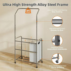 Laundry Sorter Hamper with Hanging Bar, 3 Section Laundry Cart
