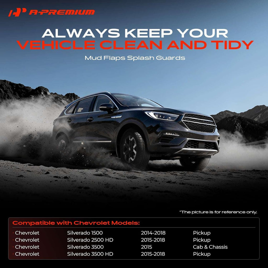 Mud Flaps, No Drilling Required Splash Guards with Accessories | Compatible with Chevrolet Silverado 1500 3500 2500