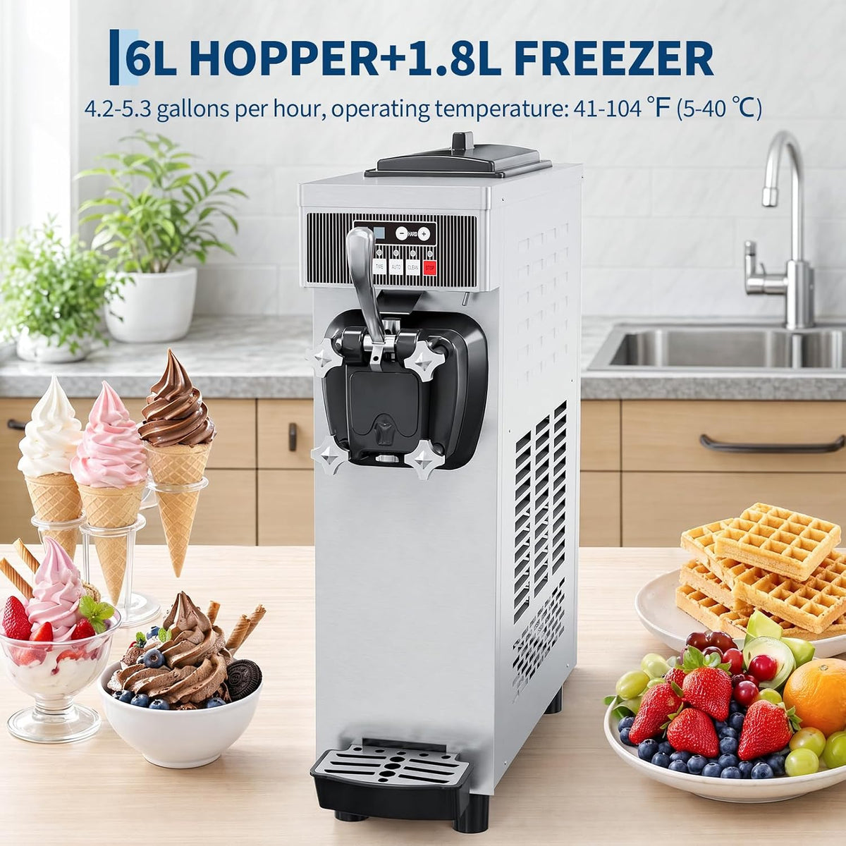 Commercial Soft Serve Ice Cream Machine,Touchscreen & Auto-Clean