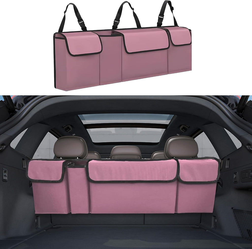 Car Trunk Organizer, Backseat Hanging Large Storage with Adjustable Straps,Waterproof PVC Collapsible Cargo Bag, Car