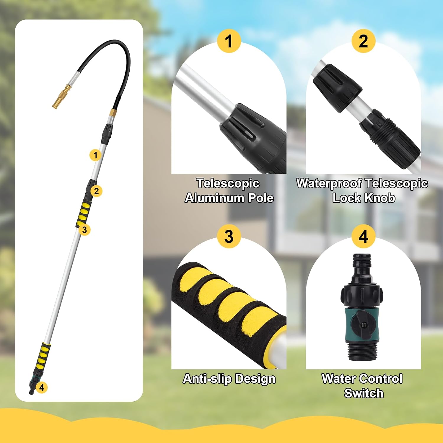 20FT Reach Gutter Cleaning Tools from Ground, Telescopic Rain Gutter Cleaner Tool with Garden Hose Attachment and