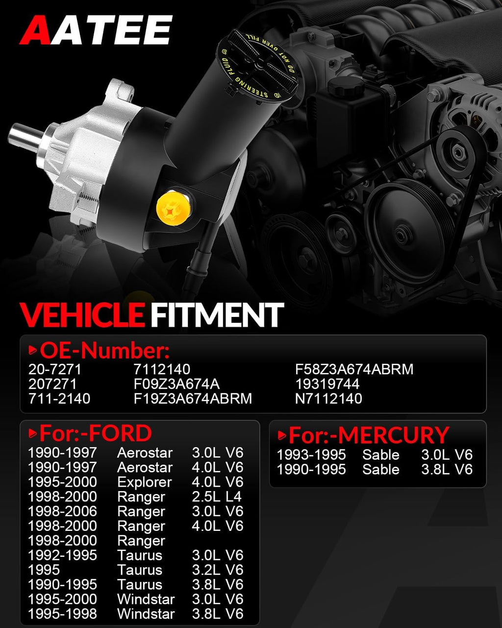 AATEE Power Steering Pump & Pulley Reservoir for:-Ford Explorer 1995-2000