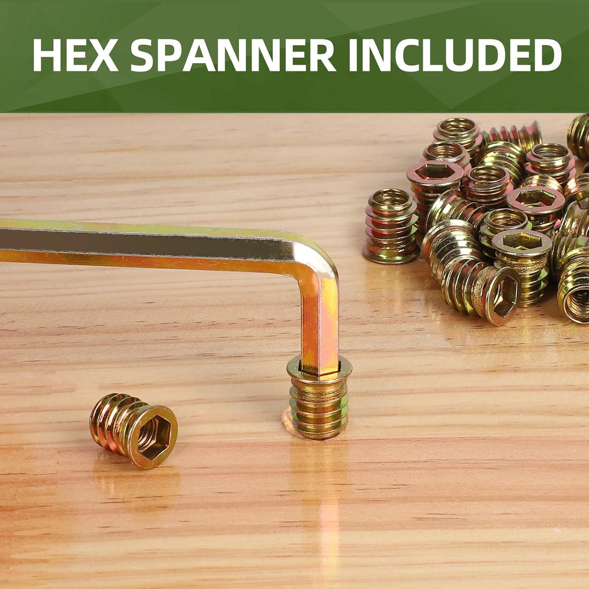 60 PCS M5-0.8 x 15mm Threaded Inserts for Wood Professional Threaded Insert Nuts for Furniture & Wooden Products, Hex Spanner Included