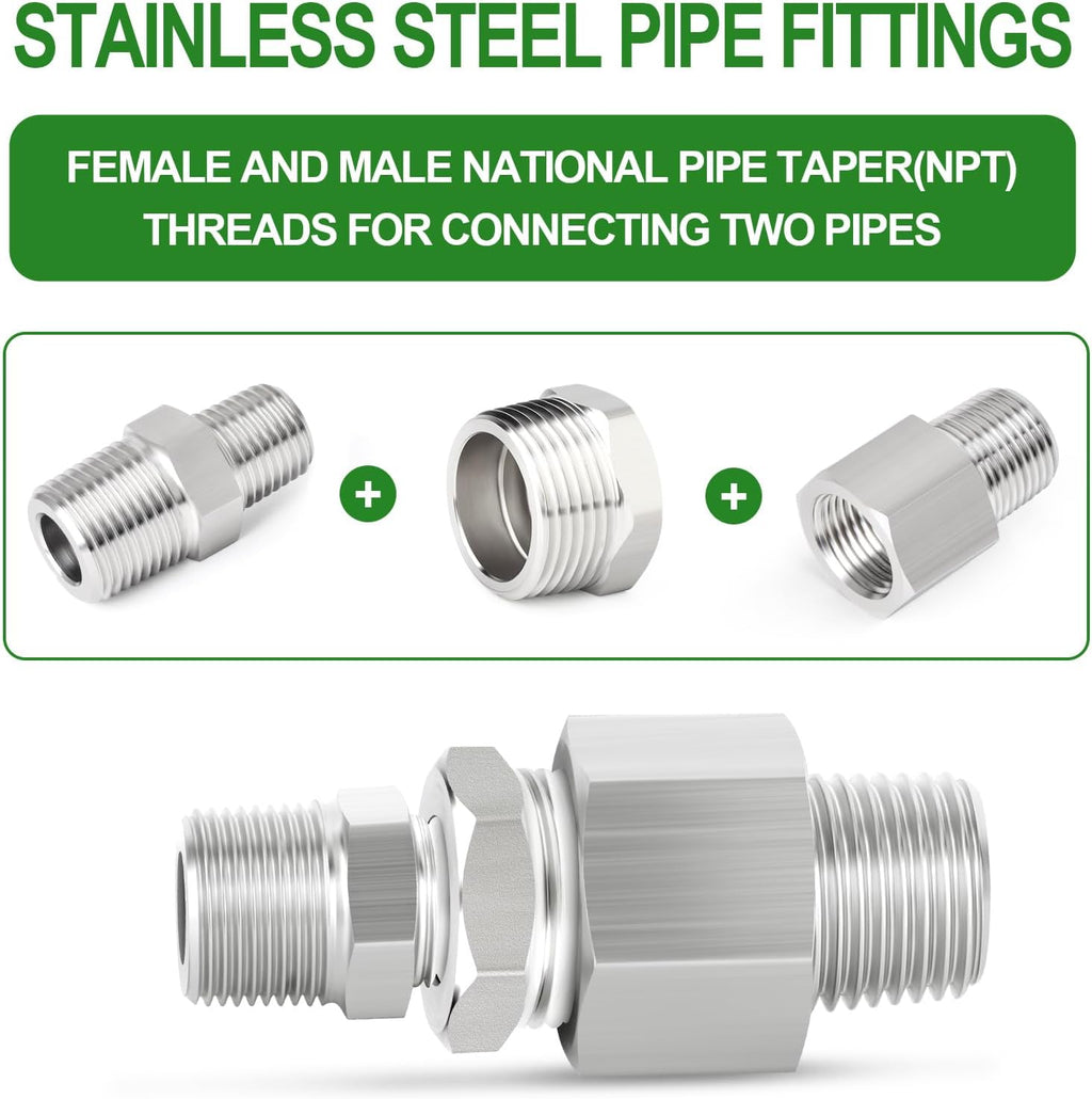 TAISHER 5PCS 304 Stainless Steel New Reducer Hex Bushing, 3/4" NPT Male x 1/2" NPT Female, Reducing Pipe Adapter Fitting