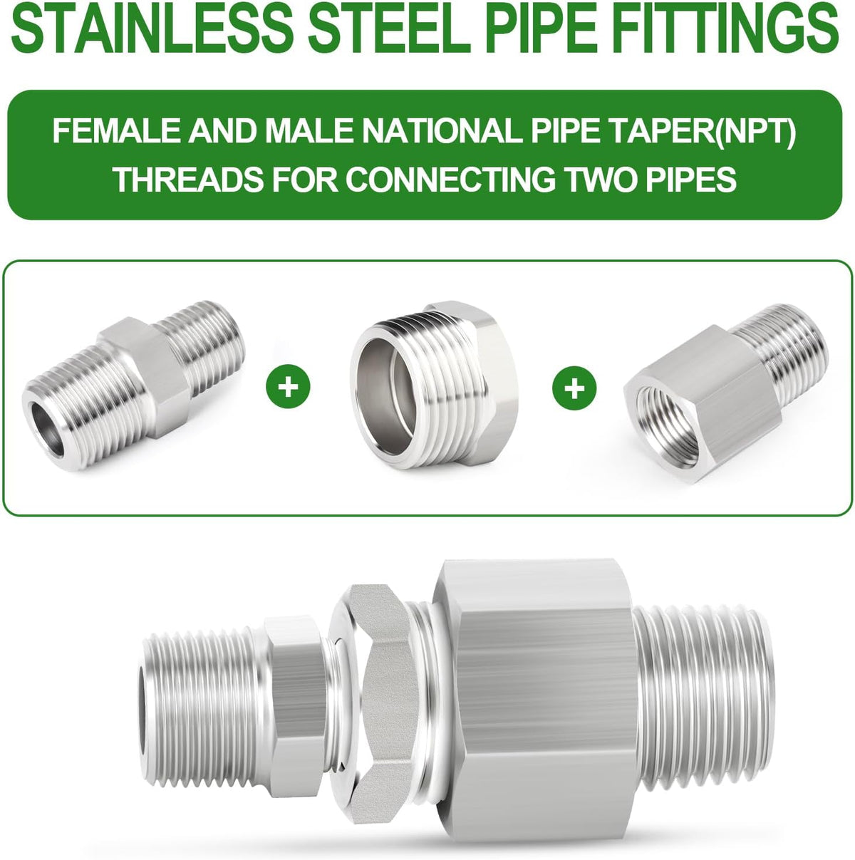 TAISHER 5PCS 304 Stainless Steel New Reducer Hex Bushing, 3/4" NPT Male x 1/2" NPT Female, Reducing Pipe Adapter Fitting