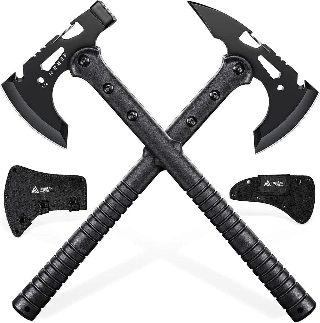 Tactical Hatchet Axe 2 Pack - Portable Tomahawk with Sheath | Multi-Functional Survival Axes with Hammer and Spike
