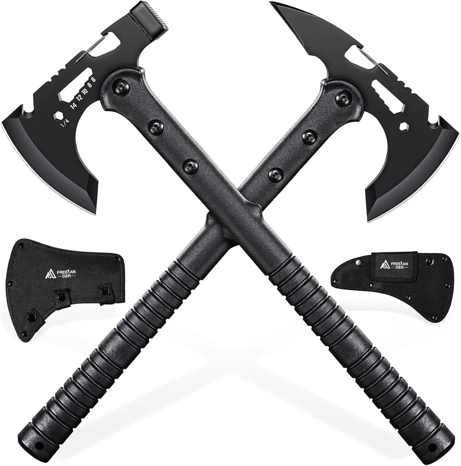 Tactical Hatchet Axe 2 Pack - Portable Tomahawk with Sheath | Multi-Functional Survival Axes with Hammer and Spike