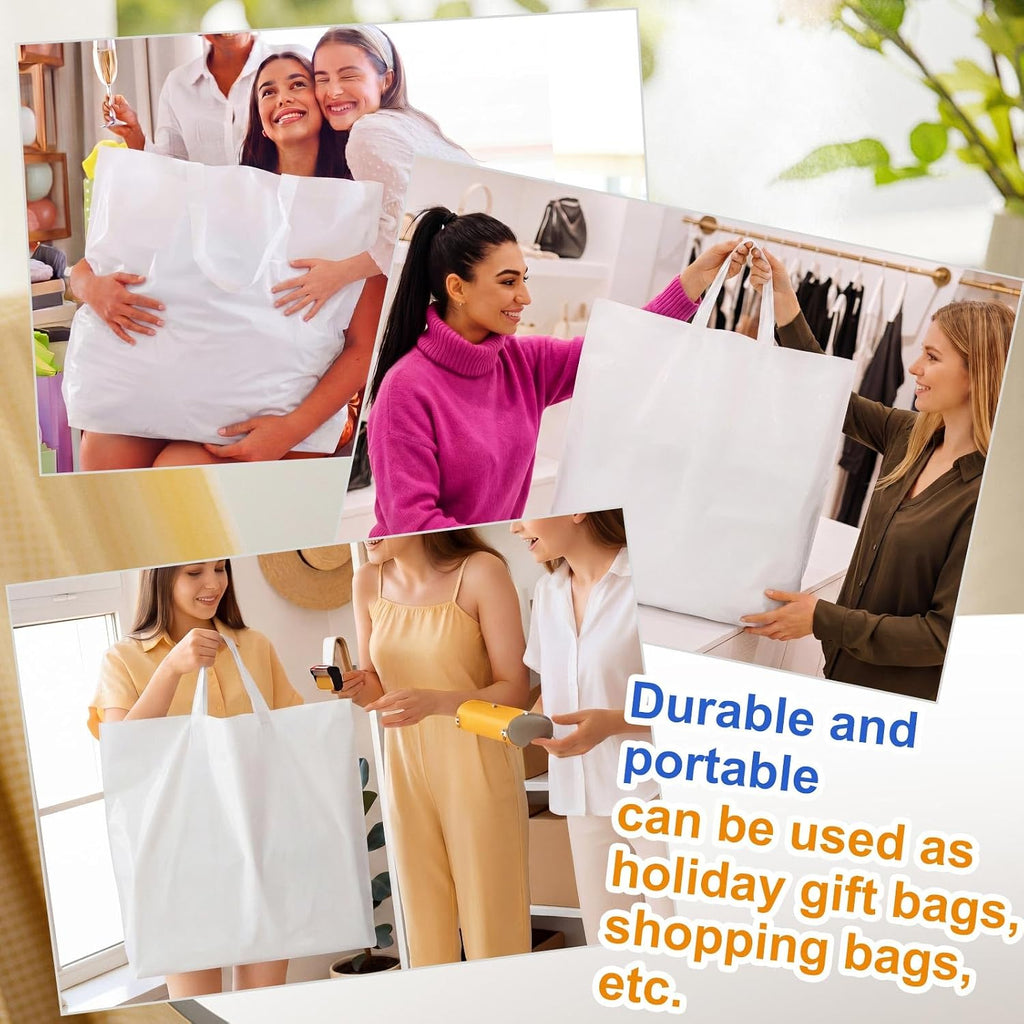 50 Pack 26" x 26" Large White Plastic Shopping Bags with Handles
