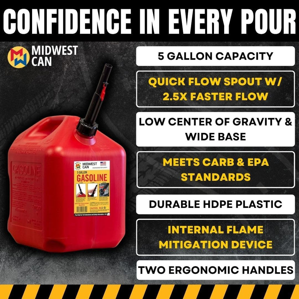 Company 5610 5 Gallon Gas Can Fuel Container Jugs w/Spout (2 Pack) | (2 Pack)