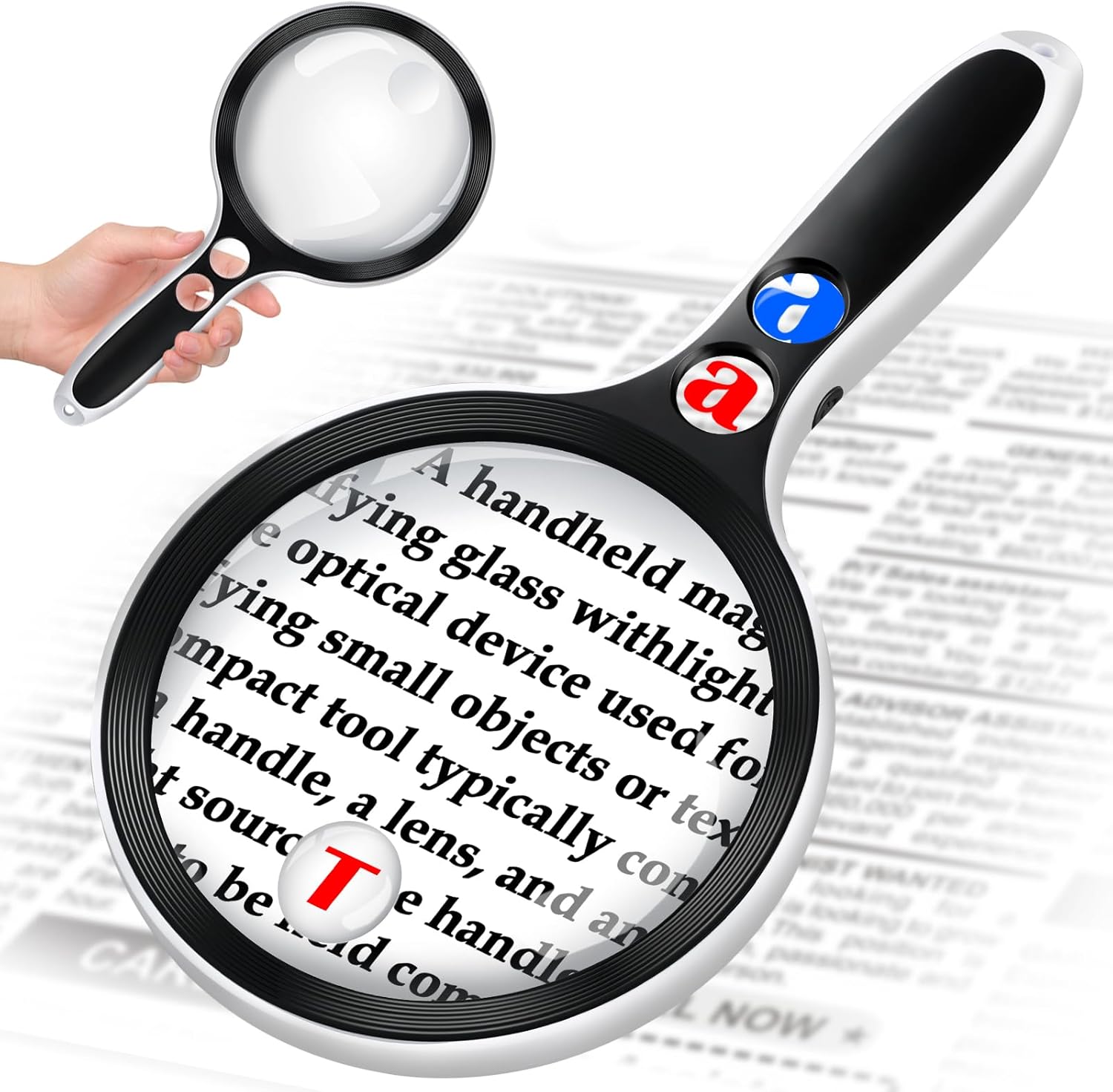 Large Magnifying Glass with Lights,10X 25X 45X 60X Lighted Magnifier | 5-inch Page Magnifier LED Lights,Handheld