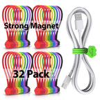 SOOOEC Magnetic Cable Ties 32 Pack, Cute Cloud 7.2" Silicone 8 Colors