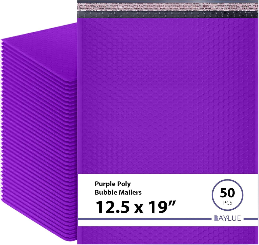 Purple Bubble Mailers 12.5x19, Self Seal Poly Padded Envelopes #6, 50 Pack