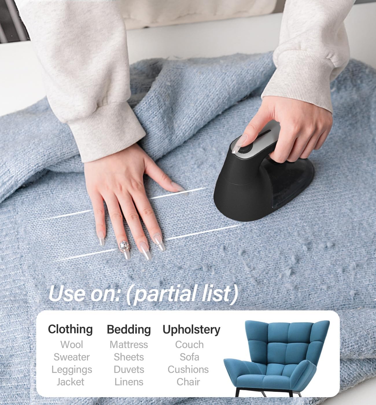 Fabric Shaver, Lint Remover for Clothes, Sweaters & Furniture, Black