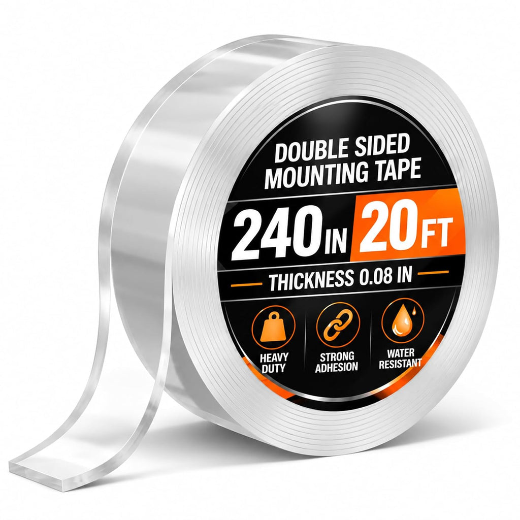 Clear Double Sided Tape Heavy Duty, 2X Thick 0.08 in, 1.2 in x 20 Ft