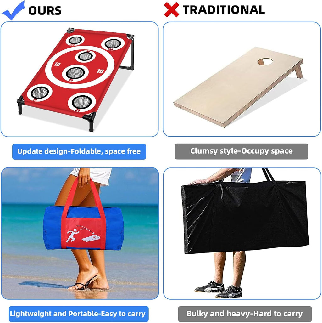 Cornhole Board Set Corn Hole Games for Adults and Kids Beach Lawn | Cornhole Game with 8 Bean Bags,Carrying Case