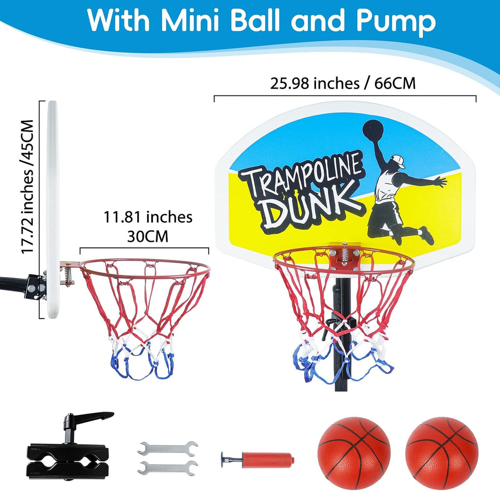 Trampoline Basketball Hoop, Universal Trampoline Accessories, Fits Straight Pole & Curved Pole, Upgraded Basketball