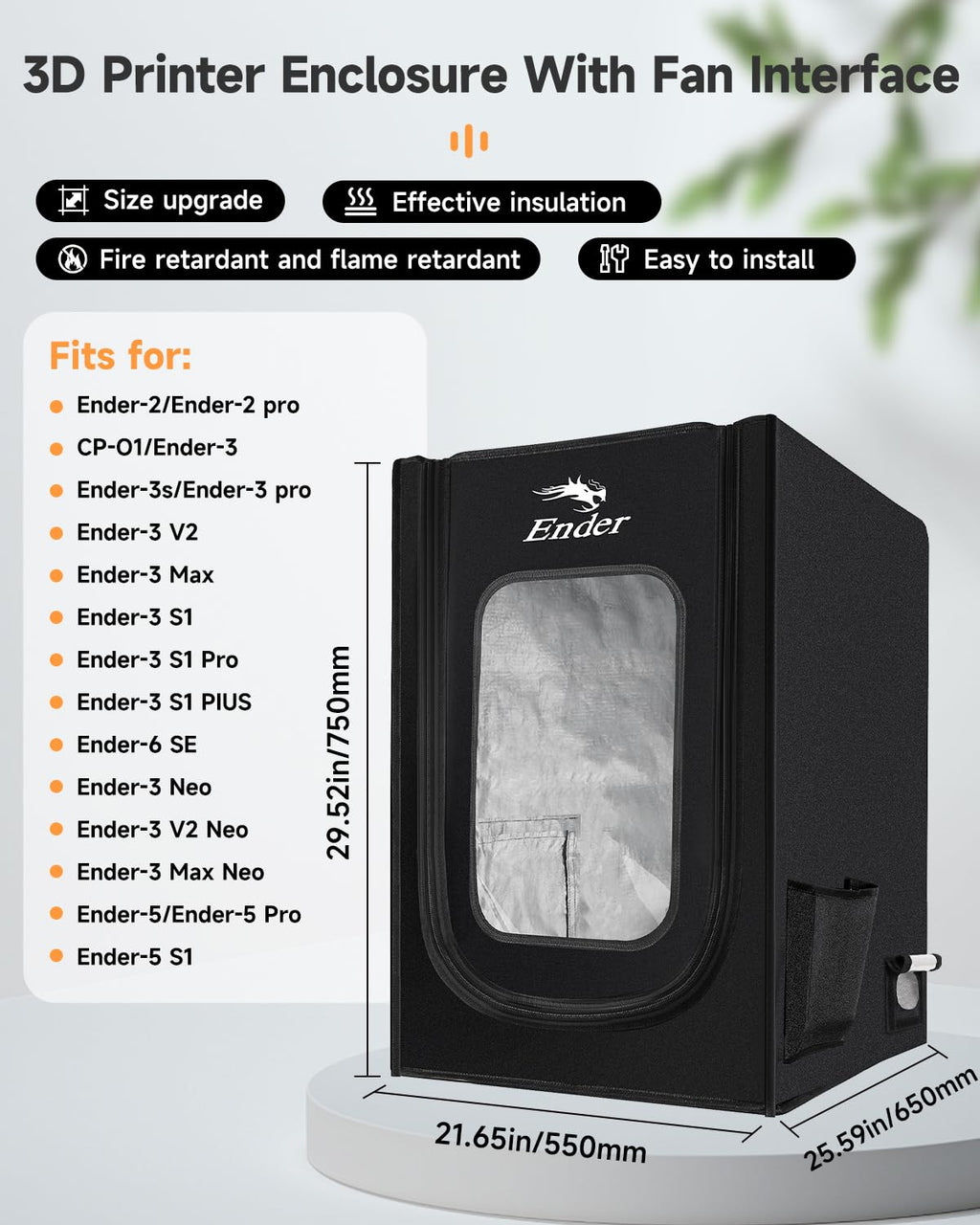 Official 3D Printer Enclosure with Fan Interface Fireproof Dustproof Constant Temperature Dust Cover 480 * 600 *