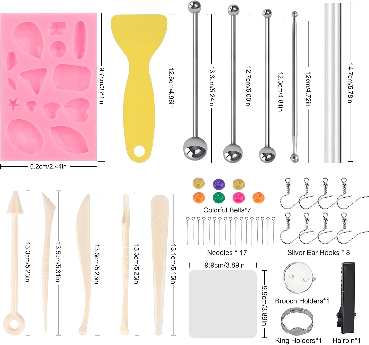 60-Color Polymer Clay Oven Bake Modeling Kit | 12 sculpting tools, 3-layer storage box, acc. pack, guide. Great for
