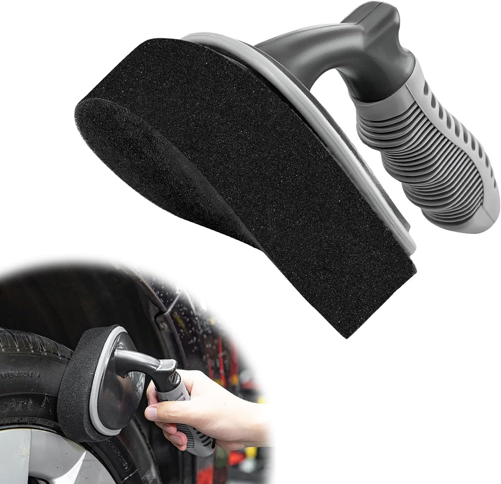 Car Tire Shine Applicator, High-Density Sponge Tyre Dressing Applicator Pad with Curved Handle, Reusable Wheel