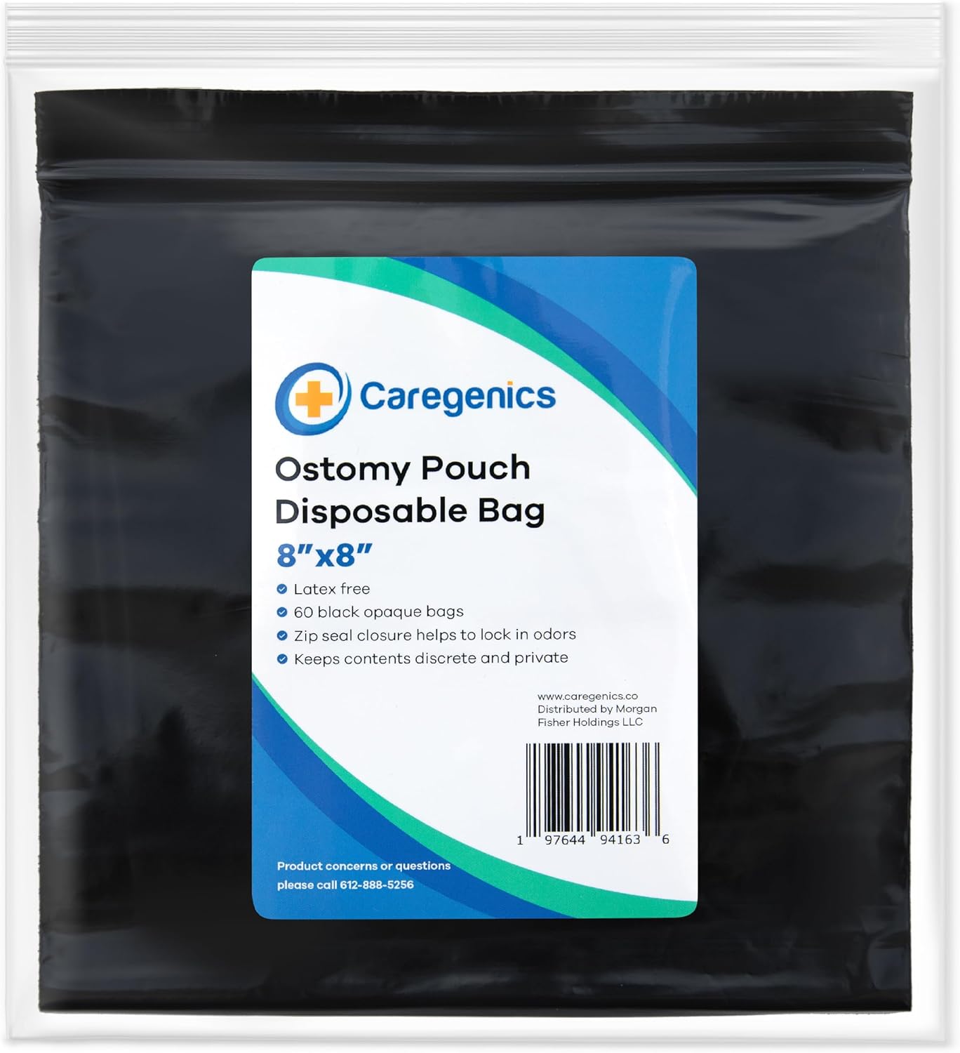 8x8 Ostomy Pouch Disposable Bags/Zip Seal Closure, Prevents and Locks in Odors, Mess-Free / 8"x8" by Caregenics (60