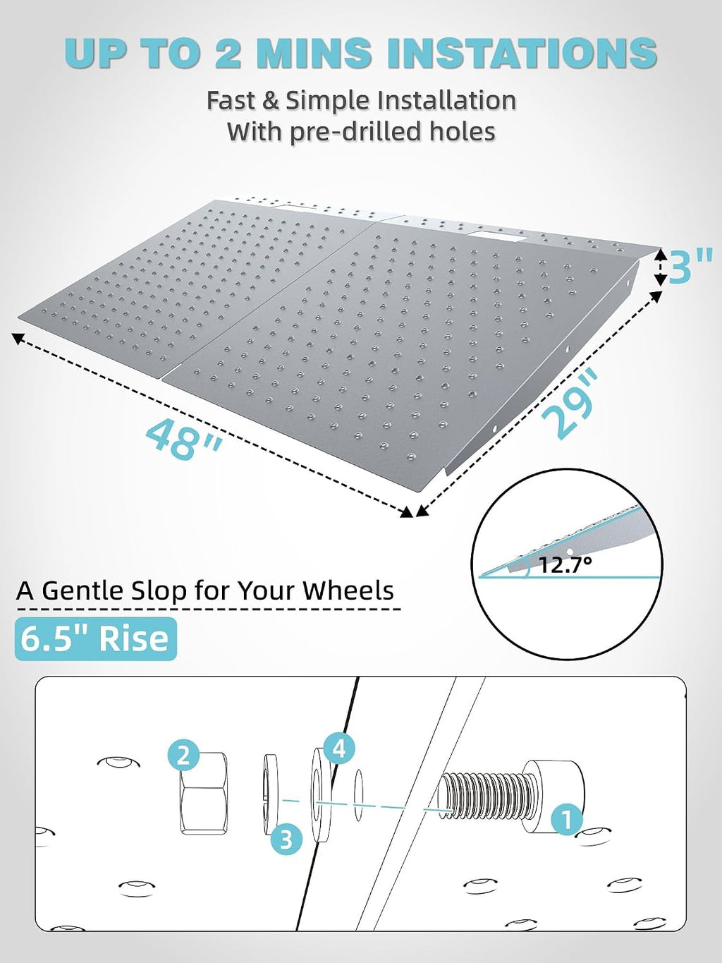 Shed Ramp, 29"L x 48"W Ramp for Shed Entrance, 1500LBS Capacity | 2PC, 1500LBS Capacity, Anti-Slip, Alloy Loading