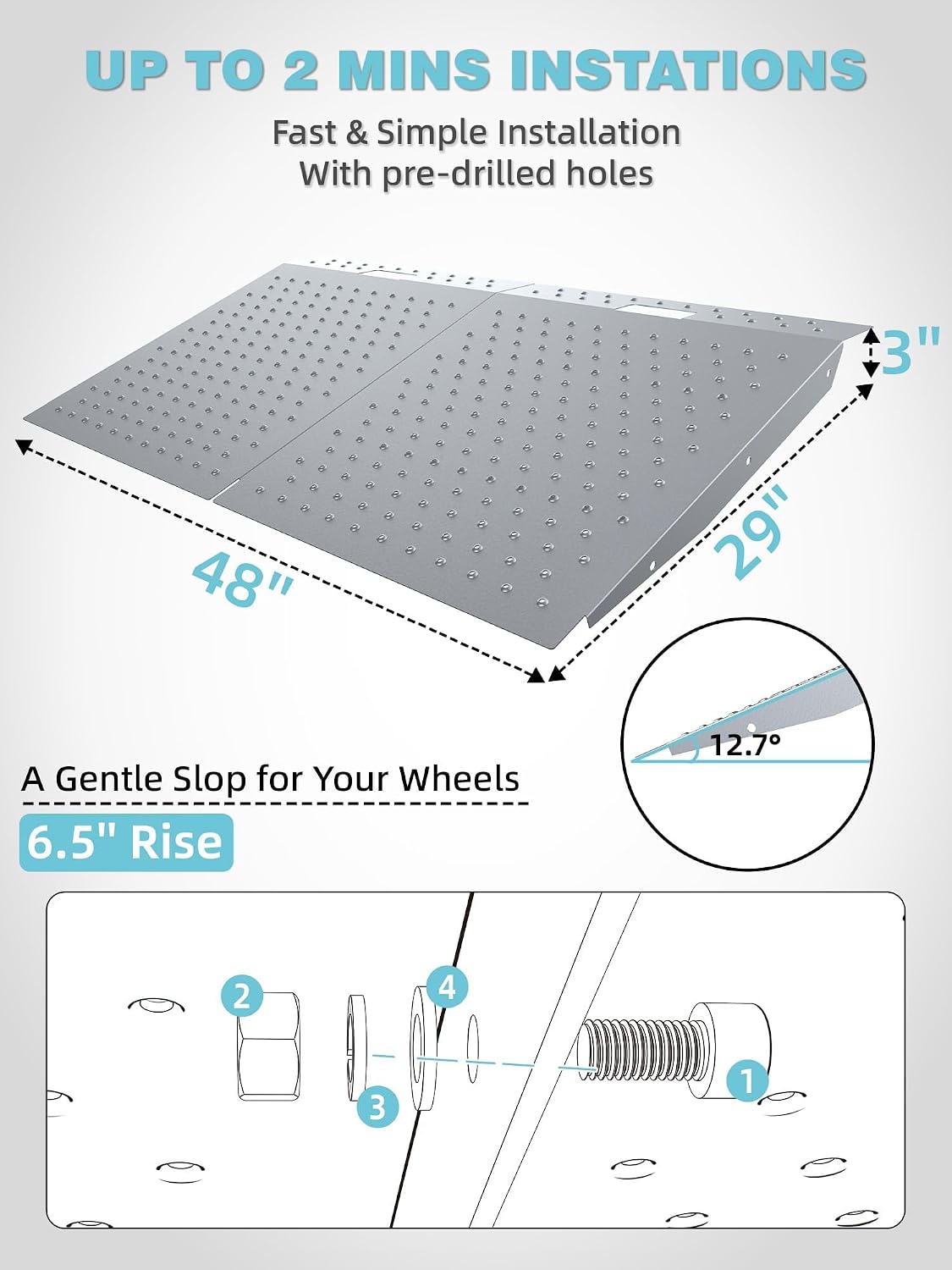 Shed Ramp, 29"L x 48"W Ramp for Shed Entrance, 1500LBS Capacity | 2PC, 1500LBS Capacity, Anti-Slip, Alloy Loading