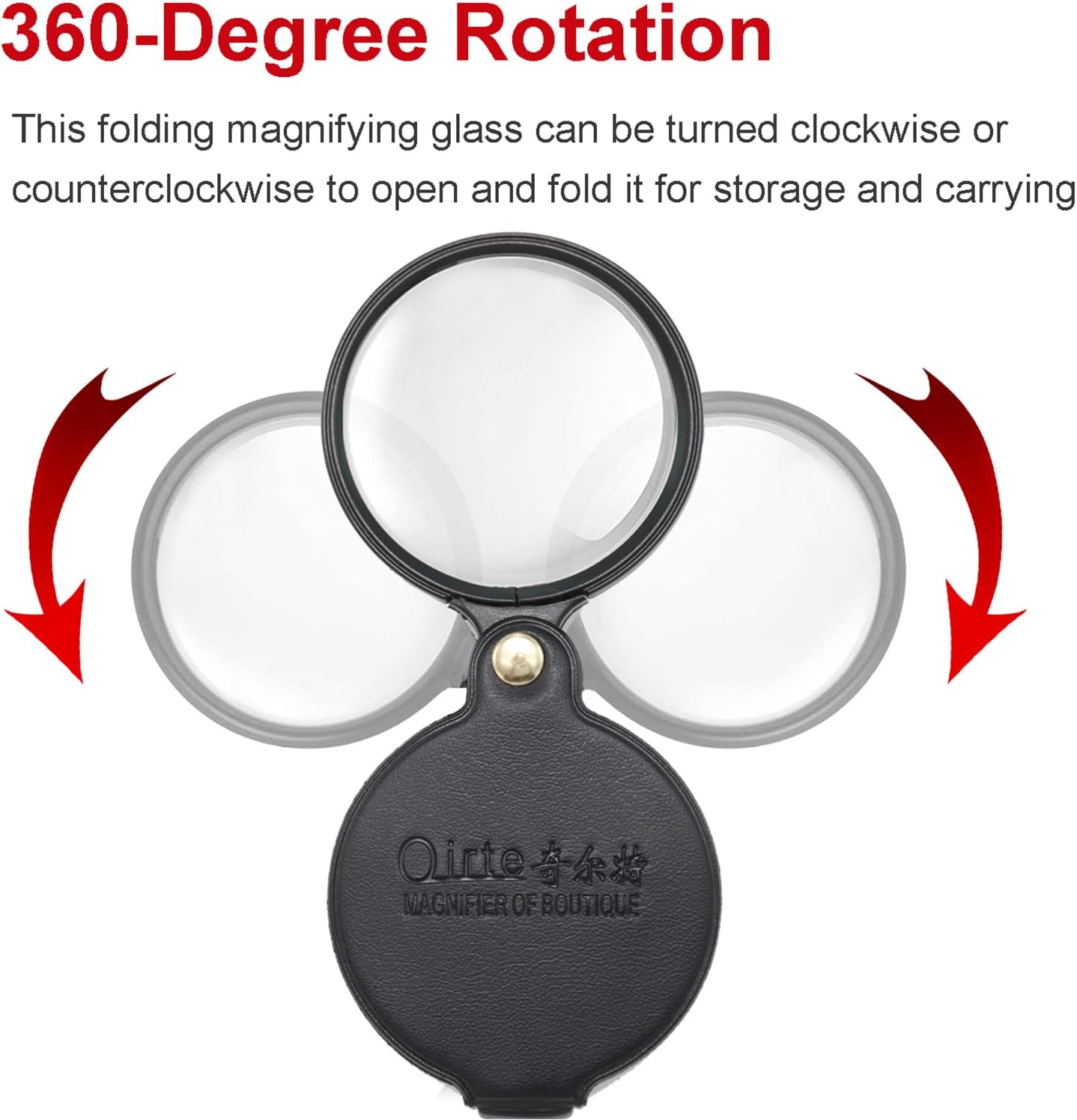 10x Small Magnifying Glass for Seniors/Kids, Pocket Folding Magnifier | with Rotating Protective Leather Sheath