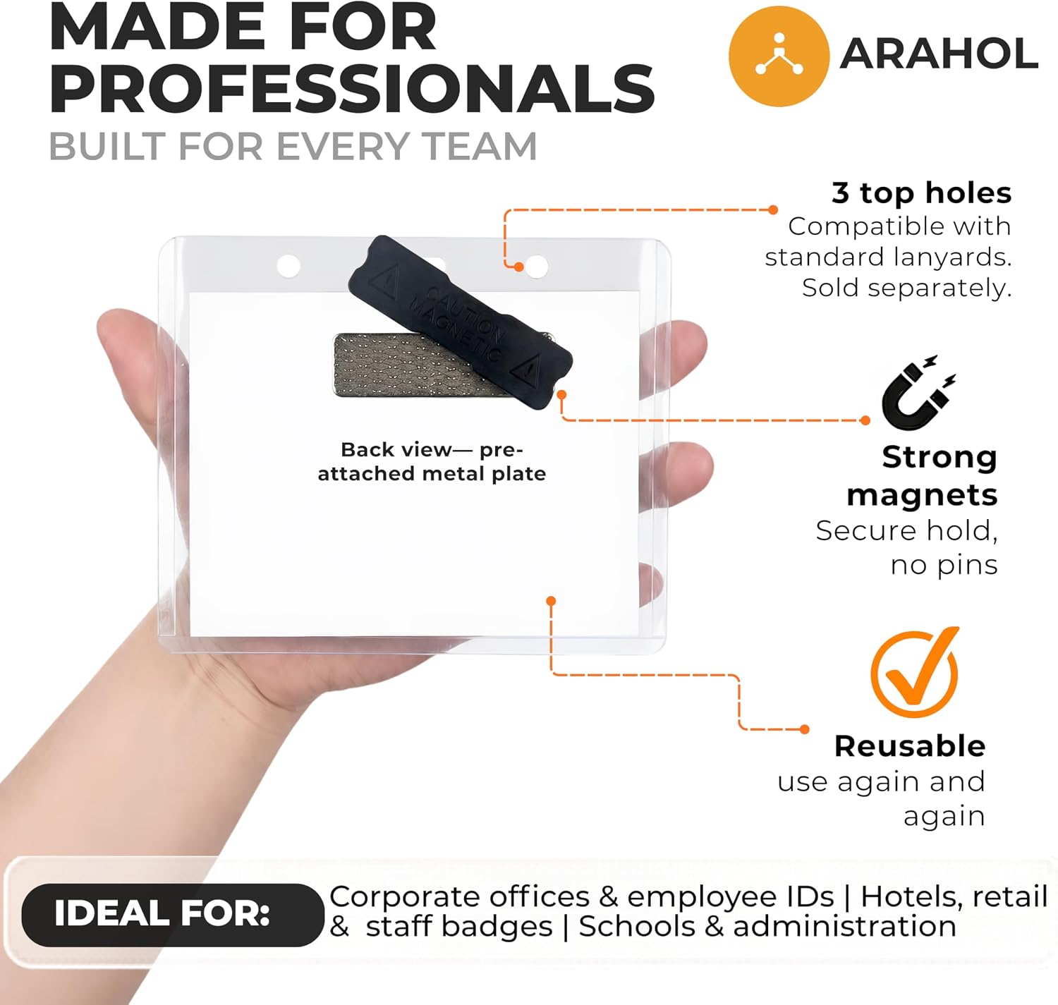 4"x3" Magnetic Name Badge Holders 50 Pack – Horizontal ID Card Holders with Strong Magnets, No Pin, Reusable PVC Name