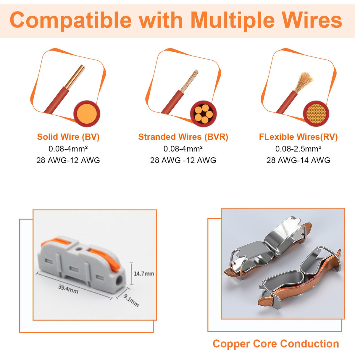 60 Pcs Lever Wire Connectors,1 Conductor Compact Splicing Wire Connectors