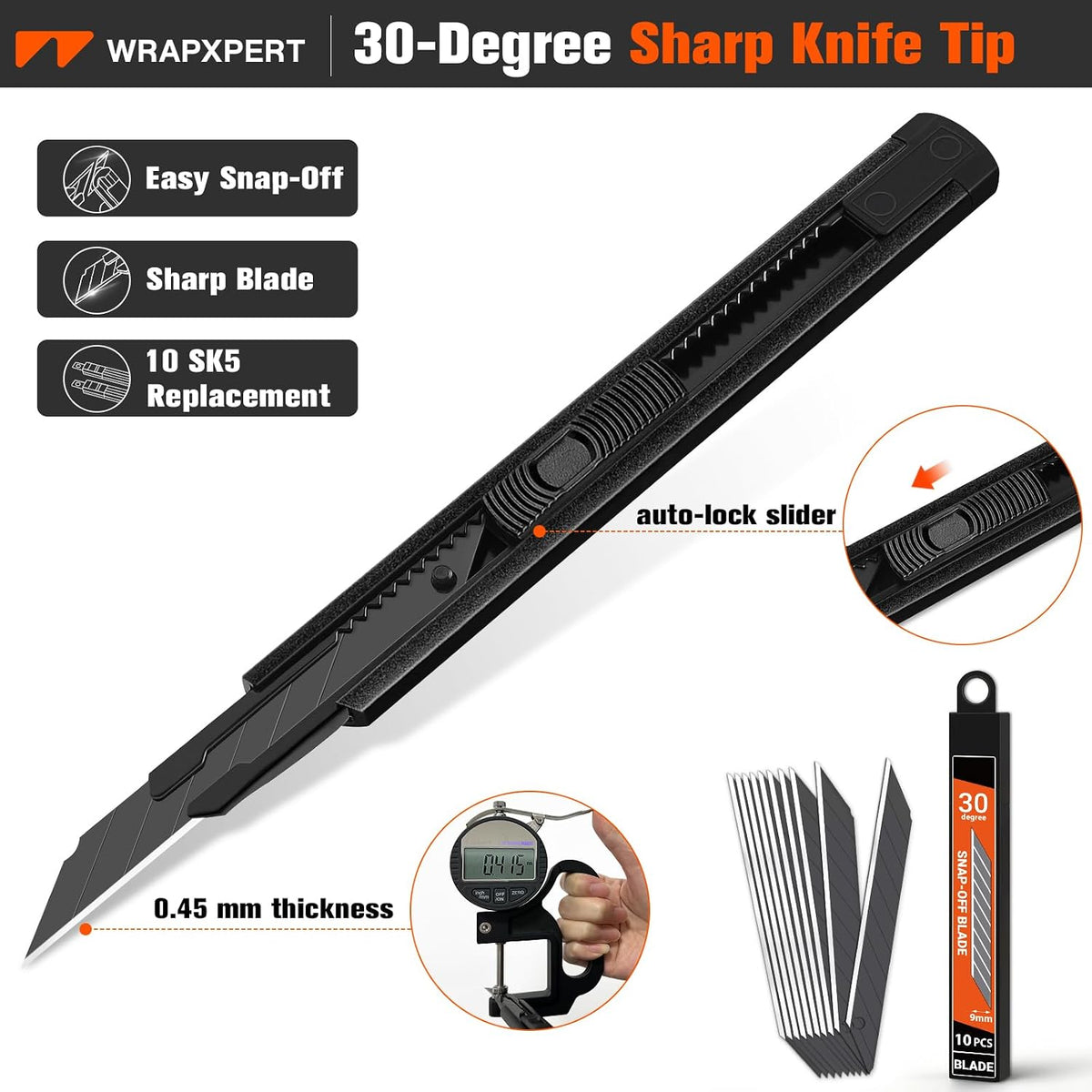 Utility Knife Retractable with 30 Degree Snap Off Blade,Box Cutter for Carton,Razor Knife Exacto Craft,3 Pack