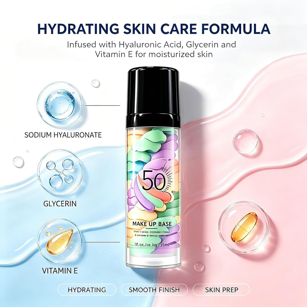 Face Primer SPF50 PA+, Color Correcting Makeup Primer, Sunscreen Face Cream