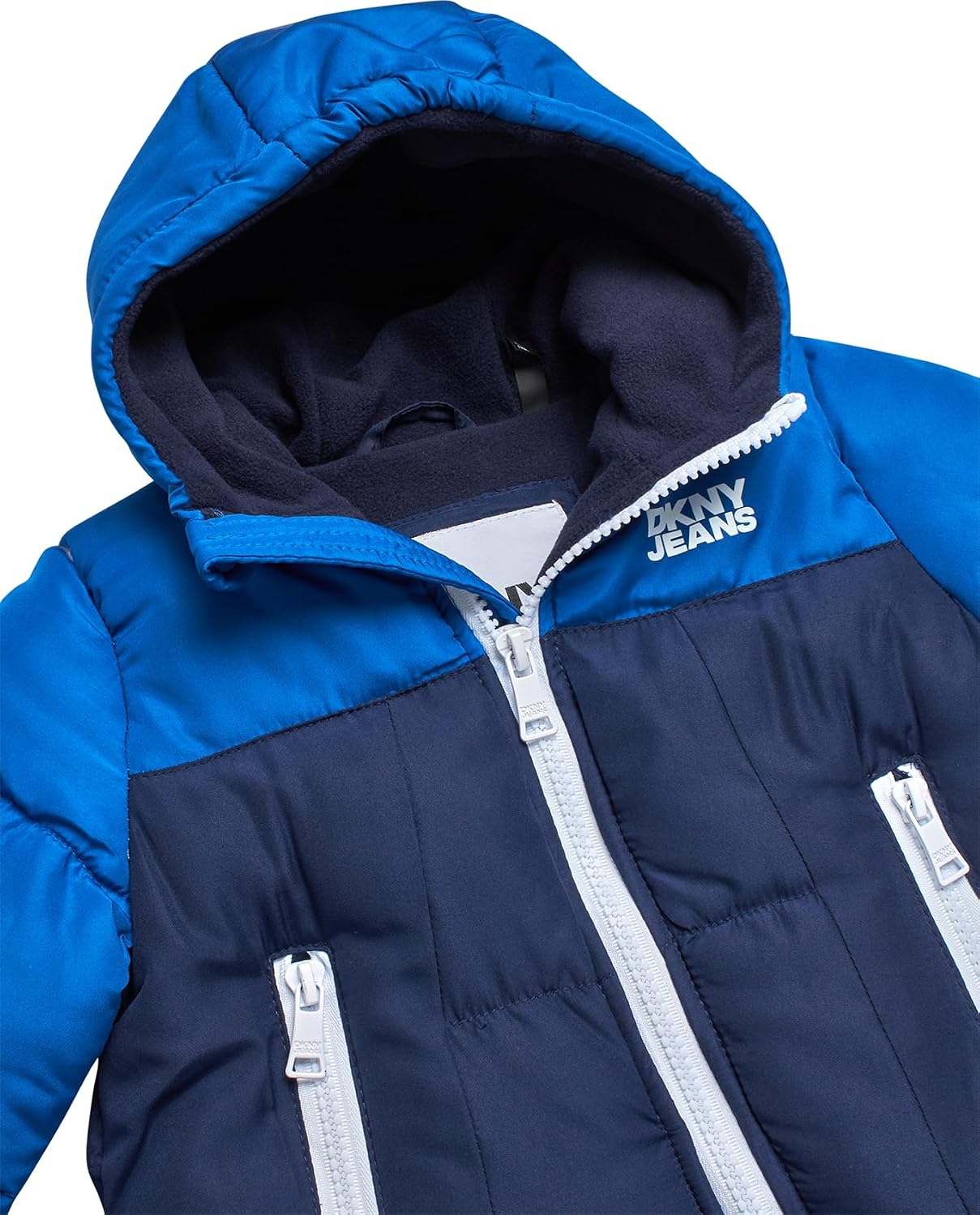 DKNY Baby Boy Snowsuit - Weather Resistant Polar Fleece Lined One Piece Snowsuit Baby Winter Suit With Soft Sherpa Hood