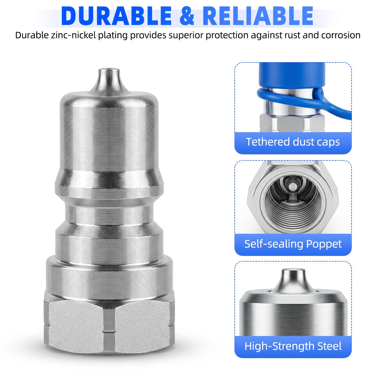 Cplbrb 1/4" Hydraulic Quick Connect Couplers Set Ag ISO 7241-B w/Dust Cap