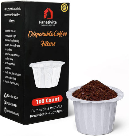 100ct Disposable Coffee Filters for Reusable K Cups, White | Fits Most Reusable K-Cups, Chlorine-Free, Compostable