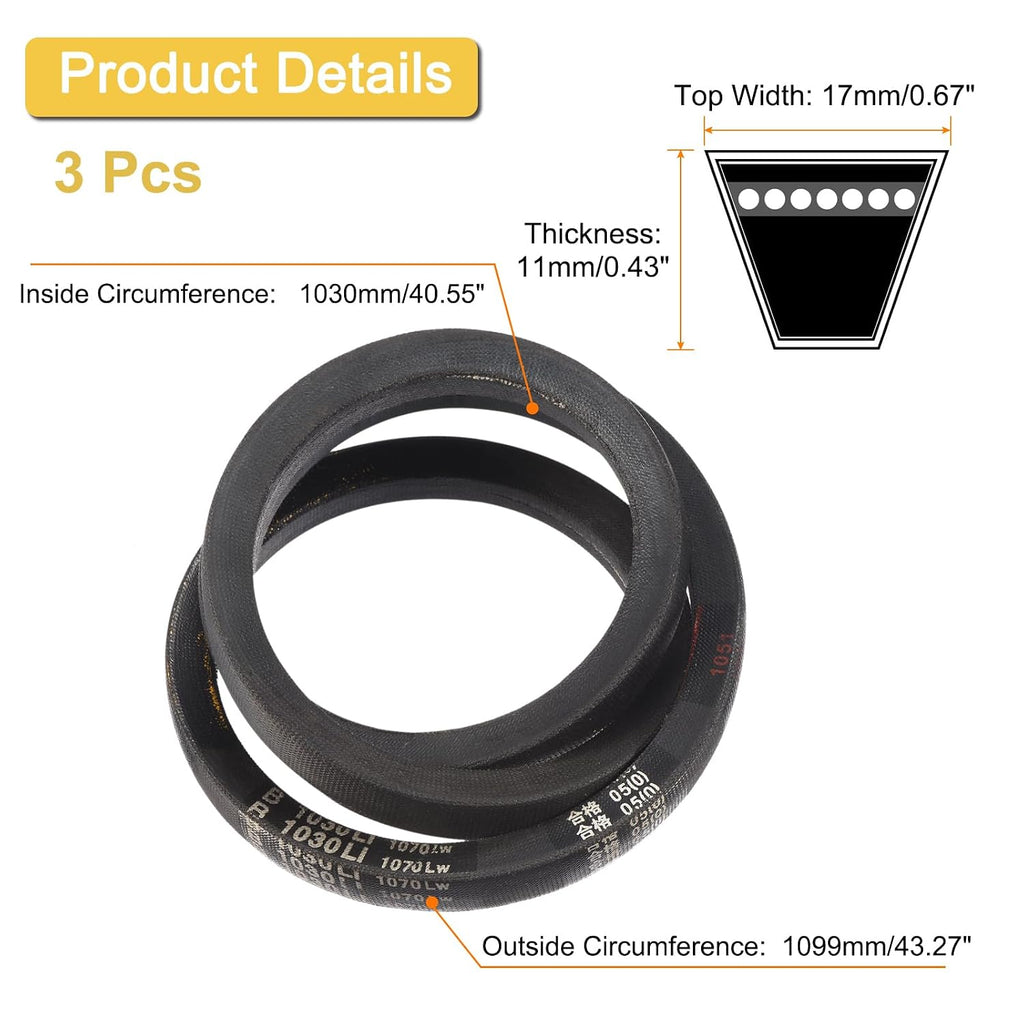 uxcell 3pcs B40 1/2 Classic Wrapped V-Belt, 43" Outer Circ B Profile V-Belt