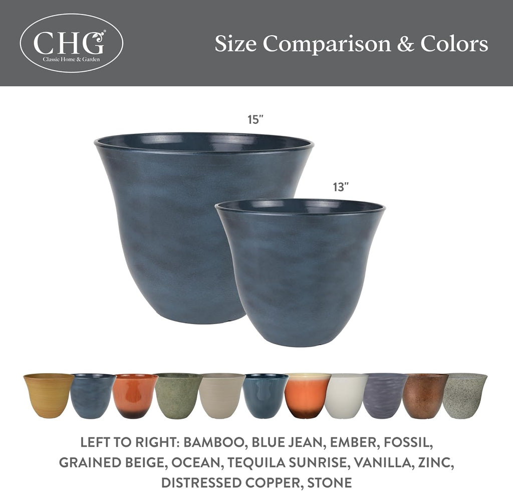 Classic Home and Garden Honeysuckle Resin Planters - Lightweight Indoor & Outdoor Plant Pots - UV-Resistant Plastic