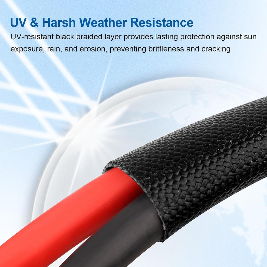 10AWG Solar Cable - 50FT Solar Panel Extension Cord 10 Gauge PV Wire with Flame Retardant Protective Sleeving Female