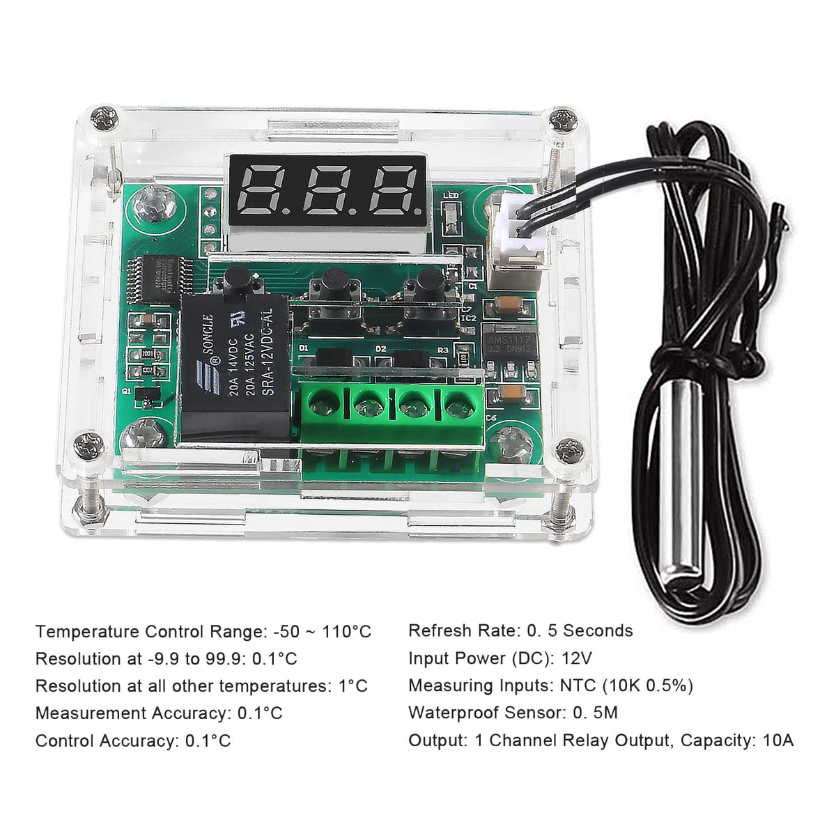 AEDIKO 2pcs W1209 DC 12V Digital Temperature Controller Board Digital Display Thermostat -50-110°C Electronic Temperature Temp Control Module Switch with Waterproof Case
