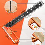 16” Woodworking Square Ruler - Preciva 1/16” Scale Right Angle Ruler Carpenter Square Layout Tool, Retractable Edge Support and Multi-Angle Scribe Mark, Includes Carpentry Pencil