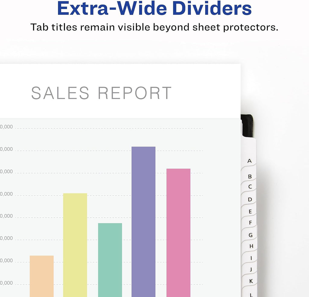 Extra-Wide Dividers for 3 Ring Binders, 26 Tabs per Set, Customizable Table of Contents, Multicolor Tabs, Works Great