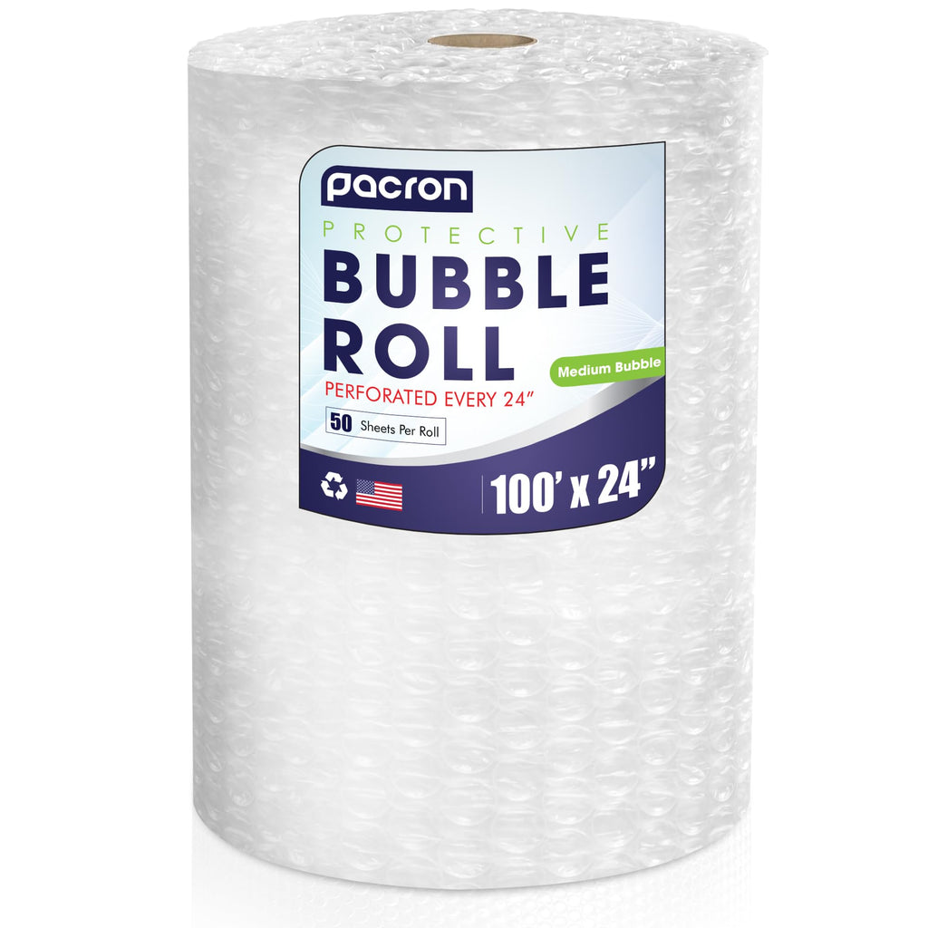 Bubble Roll Wrap 24" x 100', 1-Pack 5/16" Perforated Medium Cushioning