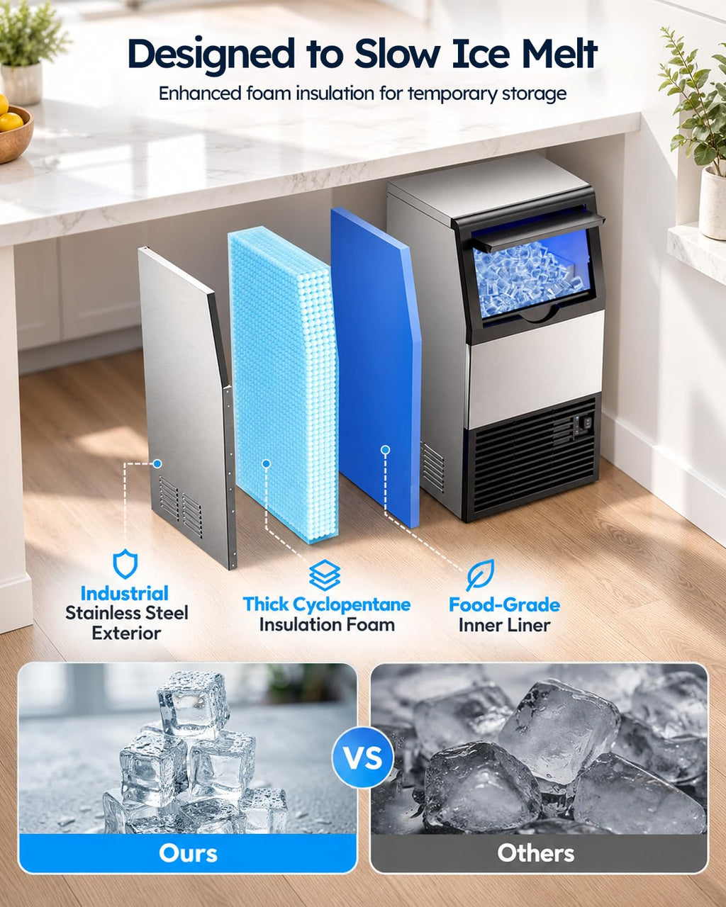 Commercial Ice Maker Machine, 120lbs/24H with 33lbs Ice Storage