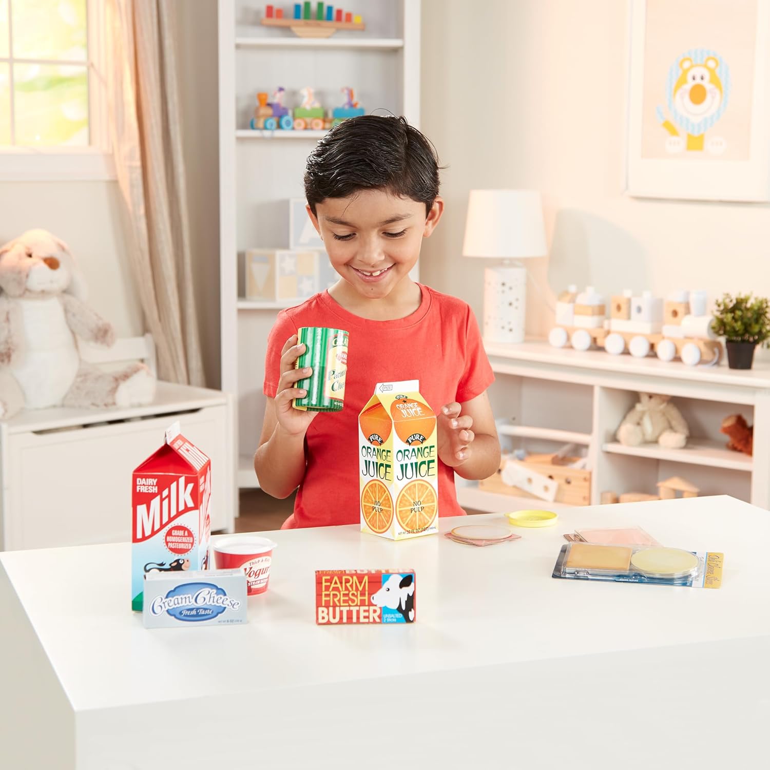 Melissa & Doug Fridge Fillers Grocery Play Food Cartons (8 Pieces) Wooden Toy Groceries, Pretend Play Food, Kitchen