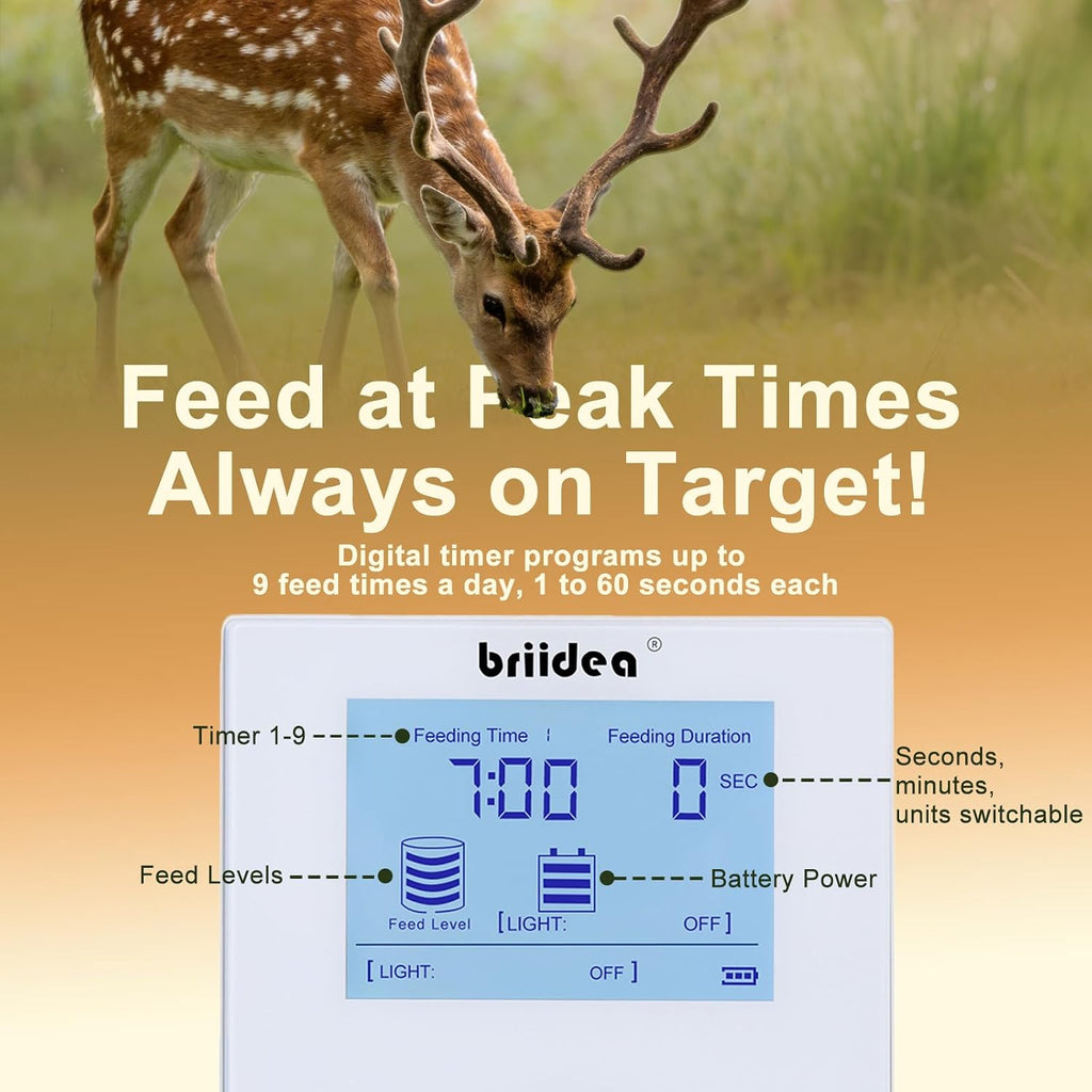 12V Automatic Deer Feeder Kit with 18V Solar Panel, Wireless Remote Control, Built-in Light & Digital Timer