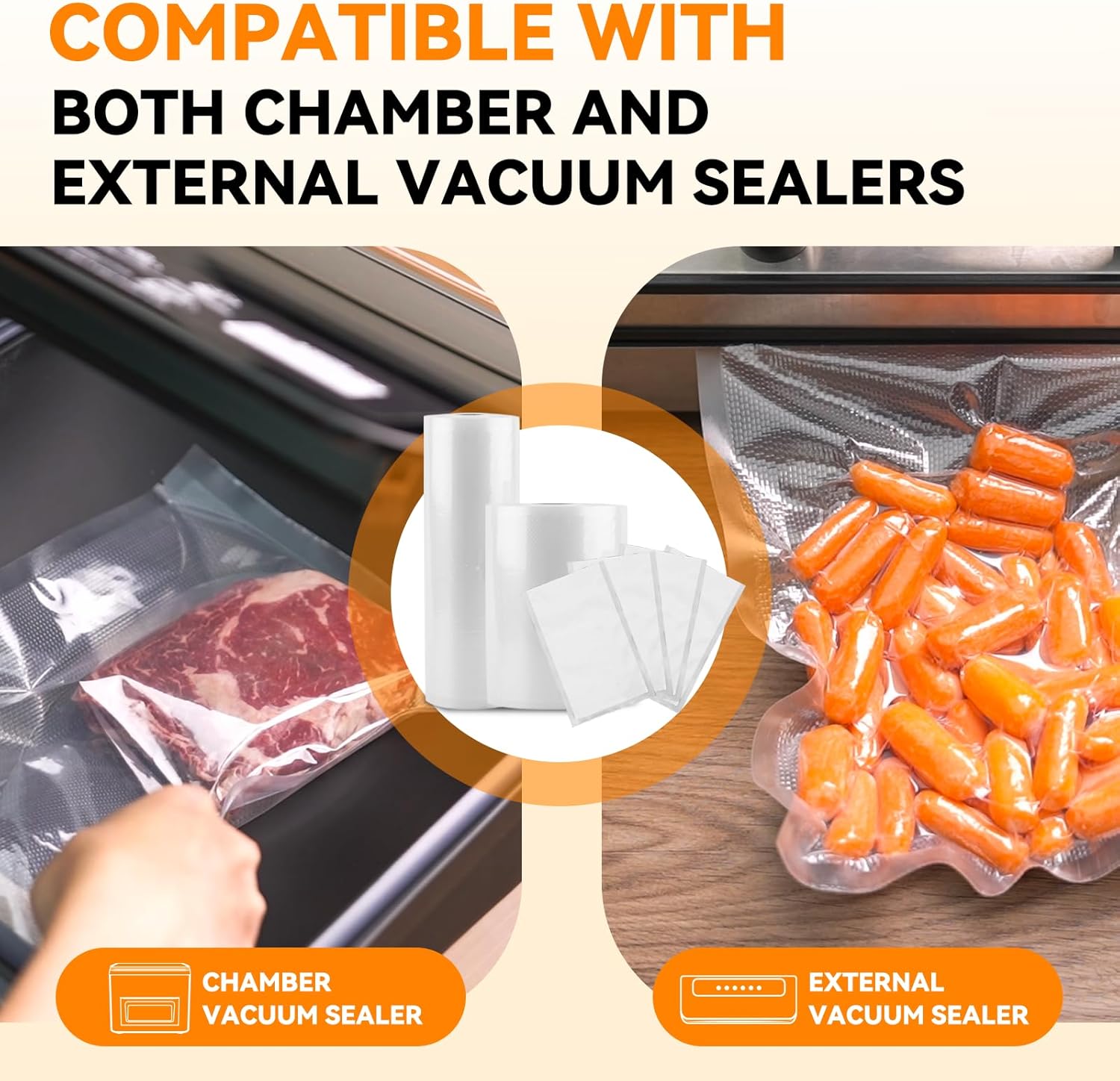 Vacuum Sealer Bags for Food 11x50 3 rolls, Food Saver Suction Channel