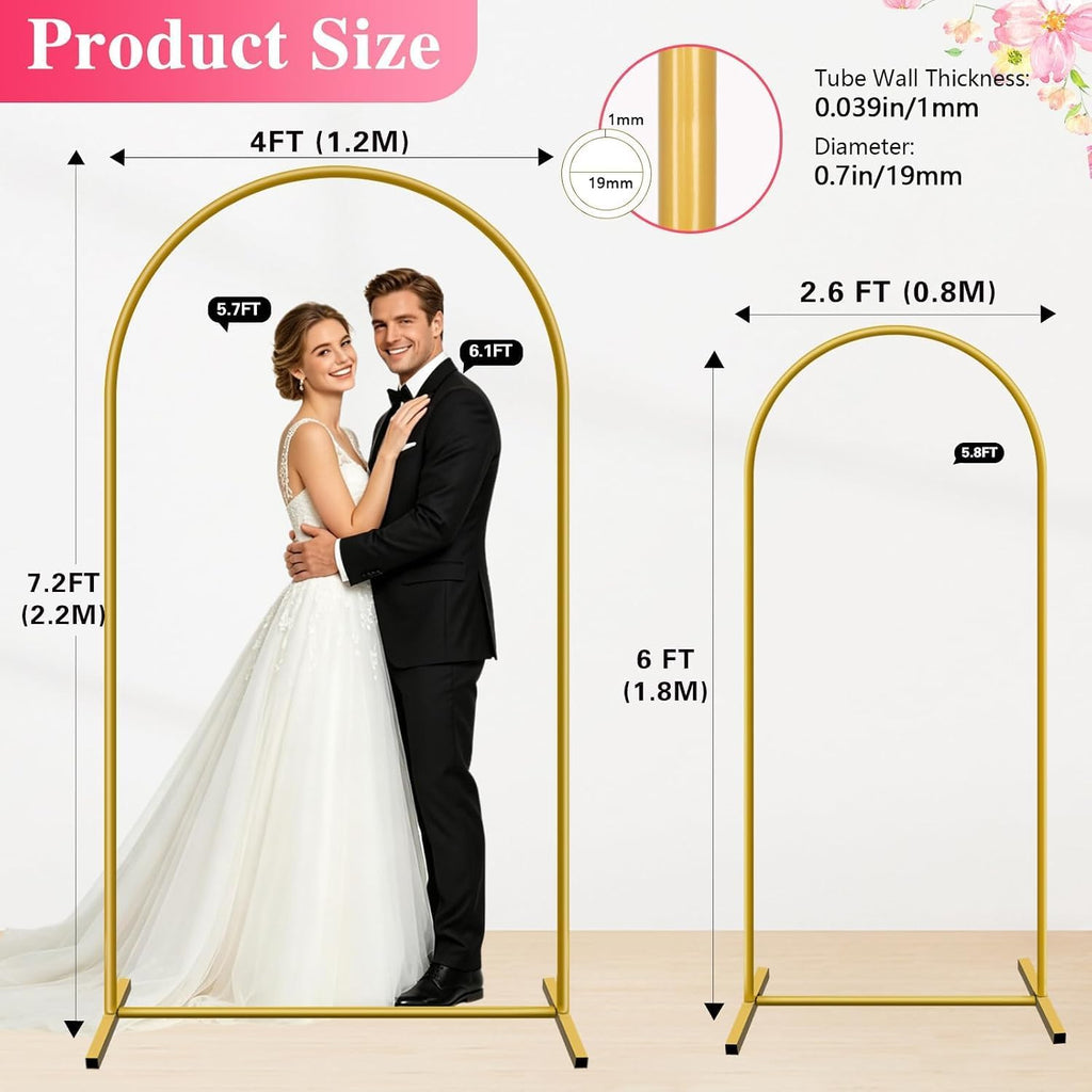 Metal Arch Backdrop Stand, Set of 2 (7.2ft/6ft), Wedding Arch Stand