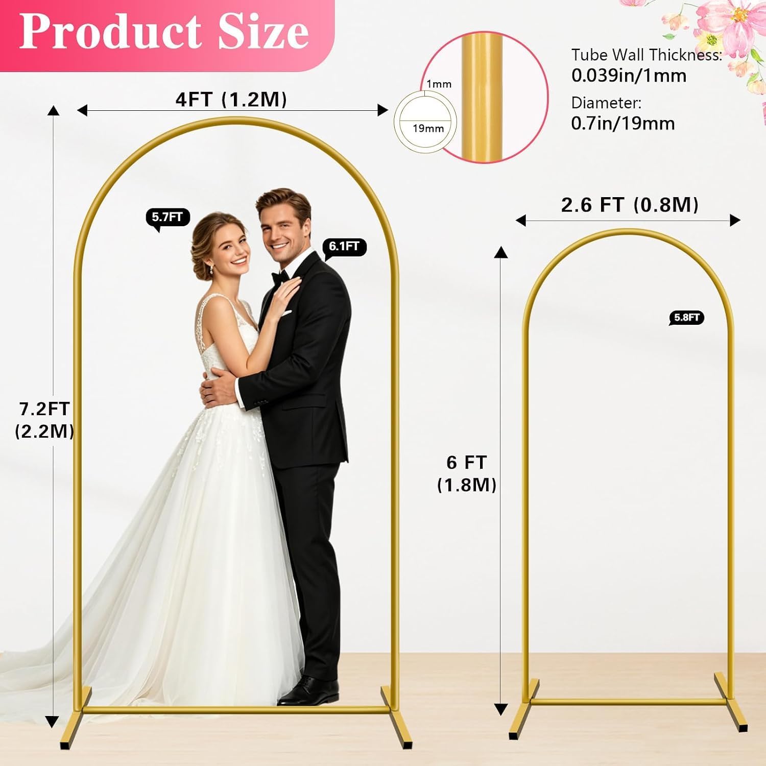 Metal Arch Backdrop Stand, Set of 2 (7.2ft/6ft), Wedding Arch Stand