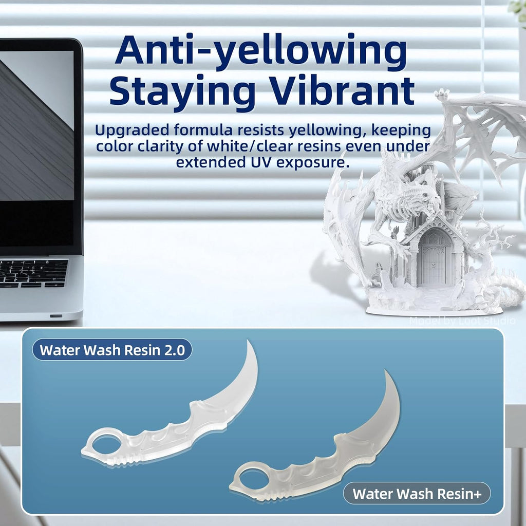 Water Washable Resin 2.0, 3D Printer Resin with Low Viscosity and Fast Printing, 405nm High Precision UV-Curing 3D