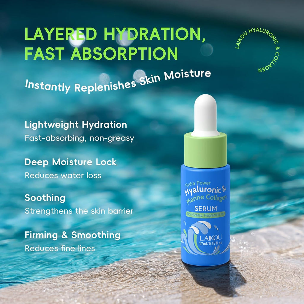 Hydra Power Skin Care Set - Hyaluronic & Marine Collagen Skin Care - Skin Care Kit with Facial Cleanser, Serum