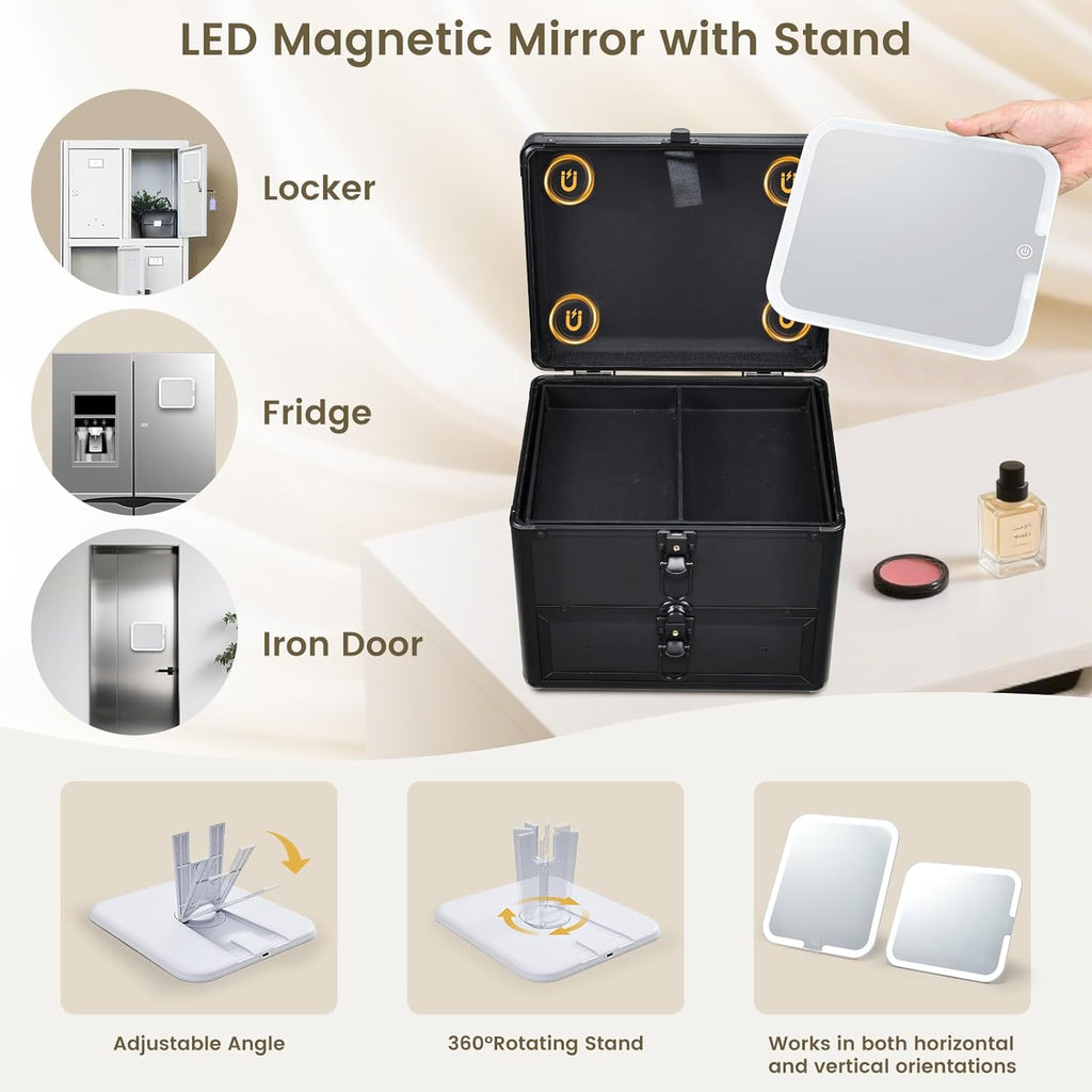 Makeup Case with Drawer, Detachable Lighted LED Mirror, Makeup Organizer Box Travel Make up Vanity Case Portable